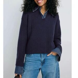 LE JEAN Harvey blue Denim Collar Sweater Large